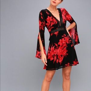 Lulu’s feel the love black & red floral dress